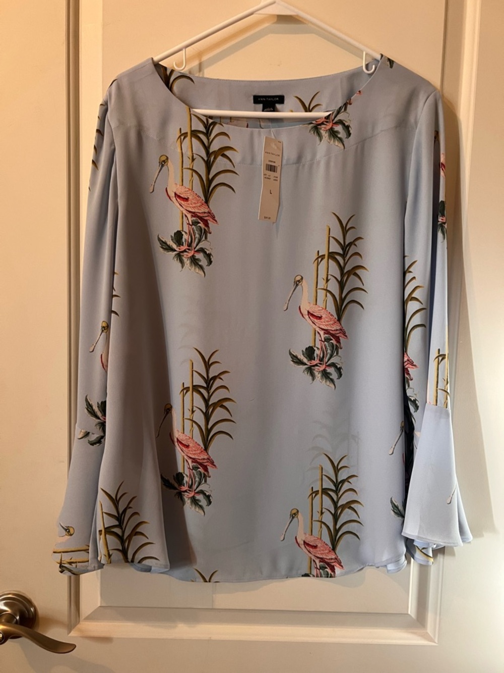 Ann Taylor Pale Blue Crane Print Blouse